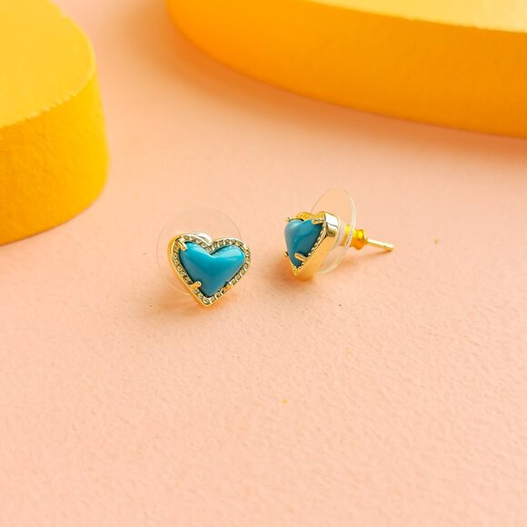 Kendra Scott - Ari Heart Turquoise Gold Stud Earrings - NEW - Picture 2 of 3
